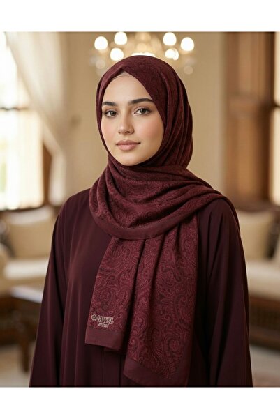 JAWEL ŞAL JAWEL Kadın Etnik Desen Pamuk Jakar Şal Bordo
