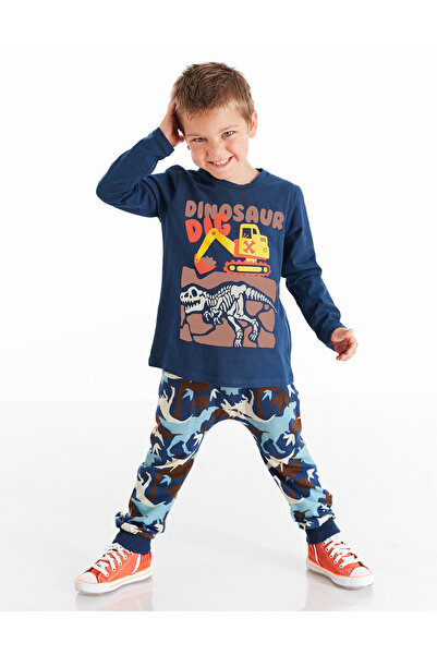Denokids Rap Dino Erkek Çocuk T-shirt Ekose Pantolon Takım