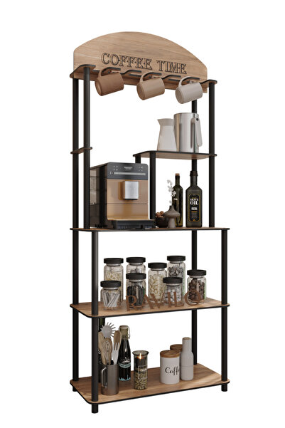 RAVILO Kahve Köşesi Dekoratif Dolap Çok Amaçlı Kahve Standı Meşe