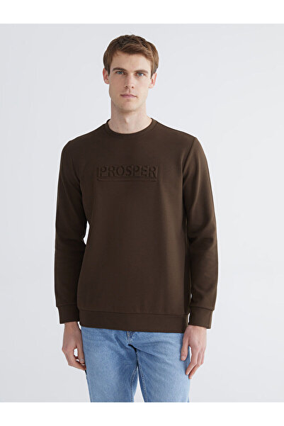 LC Waikiki LCWAIKIKI Classic Brown guler rotund cu imprimeu Swea pentru bărba...