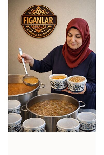 figanlar ambalaj 14 Oz Plastik Kapaklı Mavi Karton Kağıt Çorba-aşure-tatlı-do...