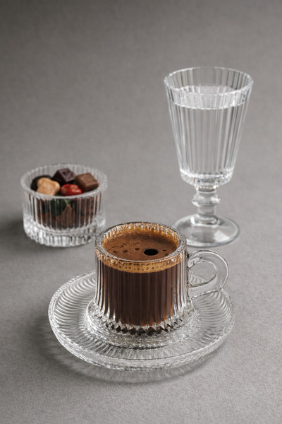 ZÜRİH COLLECTİON 6 Adet Cam Türk Kahvesi ve Espresso Fincanı Altlıklı 6 Adet ...
