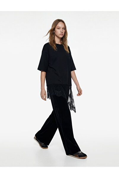 Koton εφαρμοστό Παντελόνι με ψηλόμεσο φαρδύ πόδι από βελούδο