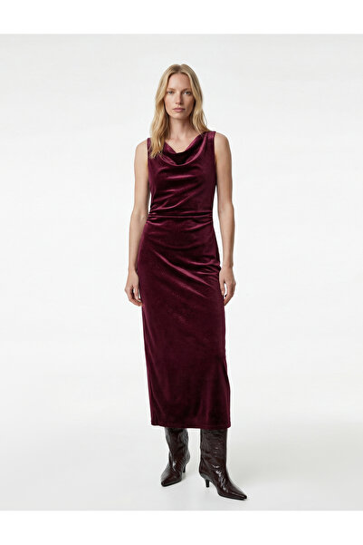 Koton Sleeveless Round Neck Glitter Long Velvet Dress