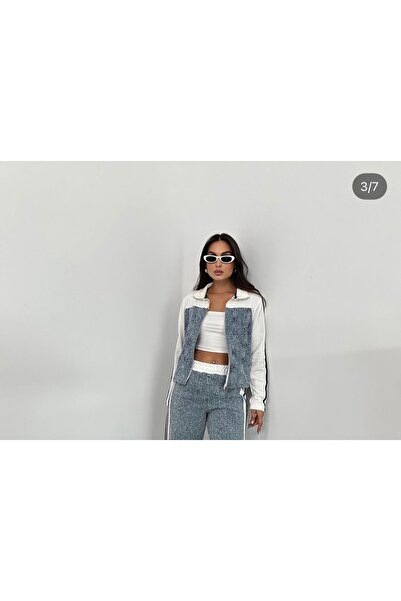 coast moda Women's Threaded 3-Thread Detailed Premium Zippered Jacket