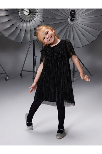 LC Waikiki Φόρεμα για κορίτσια με λεπτομέρεια με κορδέλα με λαιμόκοψη LCW Kids