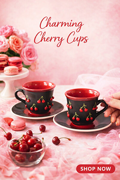 Genel Markalar KİRAZ MOTIFLİ 2 Lİ KAHVE FİNCANI TAKIM