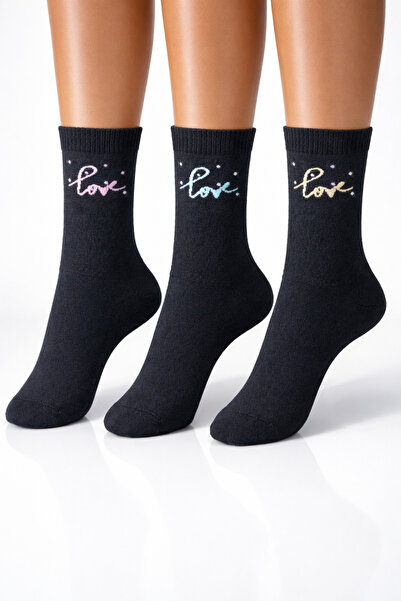 socksbox جوارب نسائية شتوية بدون خياطة منسوجة باللون الأسود المنفوش/3 أزواج