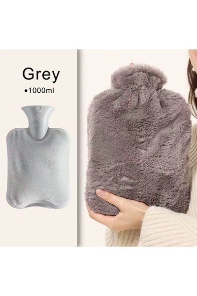 Choice زجاجة ماء ساخن رمادية اللون سعة 1000 مل مصنوعة من الفلانيل PVC، مدفأة يدوية شتوية قابلة لإعادة الاستخدام للاستخدام المنزلي، مزودة بعربة قابلة للإزالة.