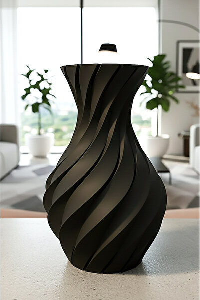 evden Dekoratif Kıvrımlı Siyah Modern Vazo Yeni Nesil - 18,5cm