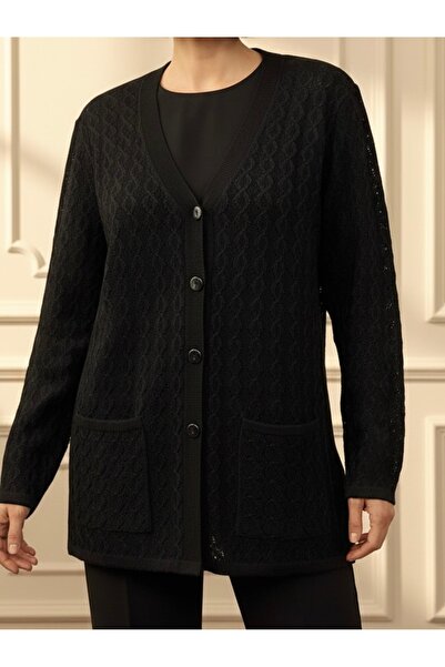 TEK Mevsimlik Merserize Anne Cepli Hırka / Siyah