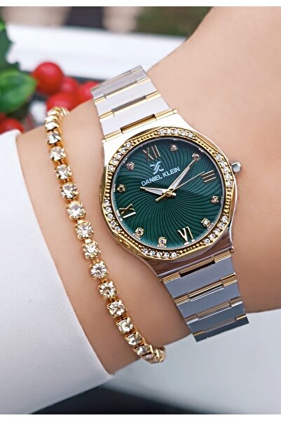 Daniel Klein Orjinal 2 Yıl Garantili Taşlı Altın Renk Çelik Kordonlu Kadın Ko...