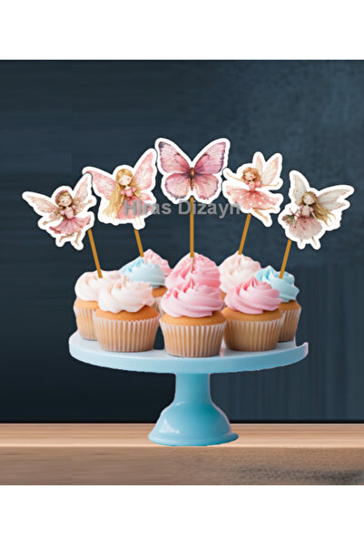 Hiras Dizayn 15adet Peri Kızı ve Kelebek Temalı Doğum Günü Pasta Kürdan 6-7cm...