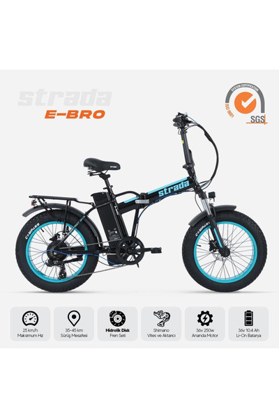 Strada E-Bro Hidrolik Disk Fat Bike Katlanabilir 20 Jant Elektrikli Bisiklet