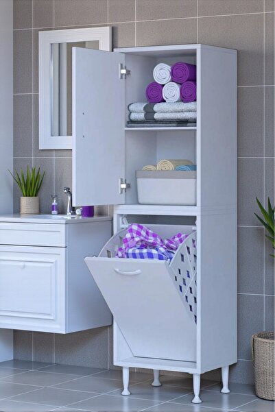 Eliusta Miretta Üst Bölme Kapaklı Altı Kirli Sepetli Dolap 50 cm Genişlik Bey...