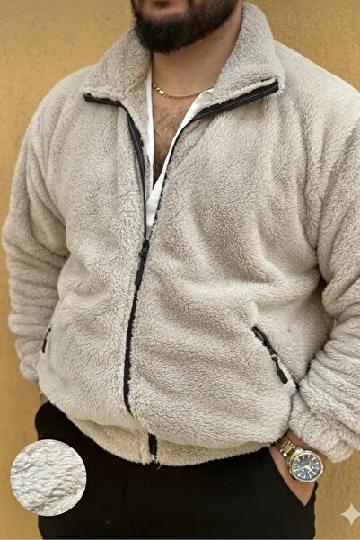 NO 601 Men's Light Beige Oversized Zippered Plush Coat