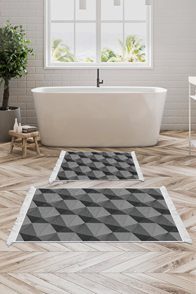 KAYABEY HOME Non-Slip Base Djt Toilet Set Luna Cotton Fringed Geometric E5010...