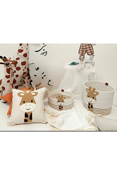 Berçak Home Çocuk Odası Düzenleyici Saklama Kutusu, Punch İşlemeli Zürafa Sep...