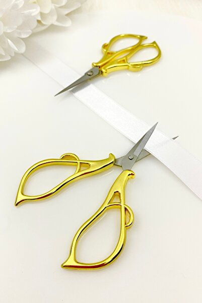 ZEYMERADE Promise Engagement Scissors Gold, Ribbon Opening Special Day Ceremonial Sewing Embroidery Scissors Simple Model Gold