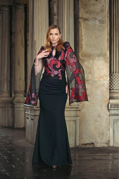 CRYSTALİA Lauren Dress Krep ve Jakar Kumaş Özel Tasarım