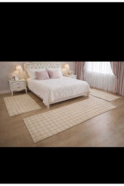 AKSU BUBBLE peluş pufidik kaymaz taban yumuşak modern yıkanabilir saçaklı 3lü...