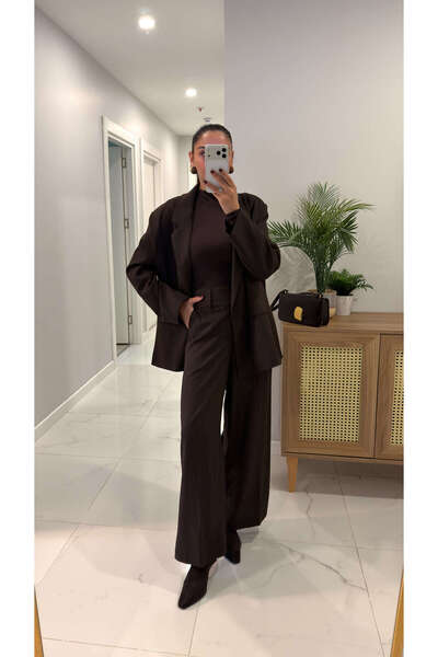 BİRCANÇİL Portugal Coffee Striped Blazer Pants Set