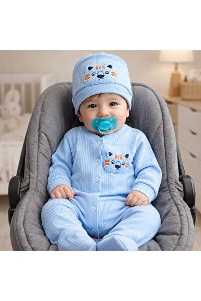 MBK GARDEN Cotton Corded Fabric Newborn Baby Rompers & Hat Set with Lion Figure