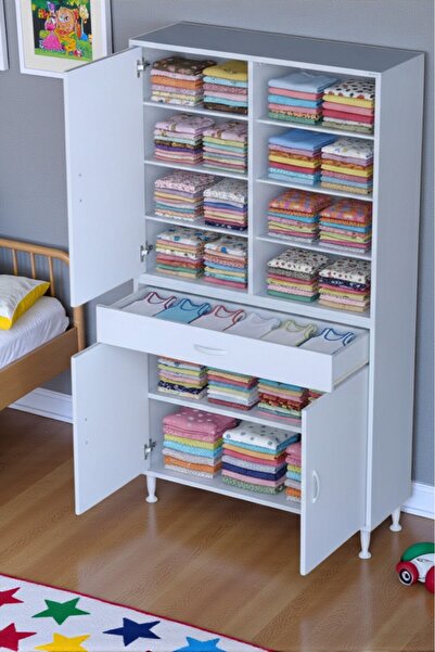 Eliusta Funci Beyaz Renk G:90 cm Banyo Dolabı 3 Kapaklı 7 Raflı Dolap 90x173x...