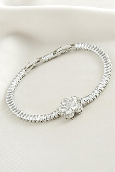 Bijuteri Net Papatya Baguette Stone Luxury Steel Bracelet