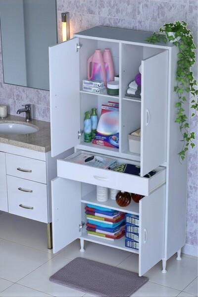 Eliusta Luma Kapaklı & Çekmeceli Banyo Dolabı 75 cm Genişlikte Beyaz Dolap 75...