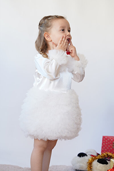 ALYRA Kız Bebek Elbise Uzun Kollu Tüllü Tütü Özel Gün Parti Doğum Günü Saten ...