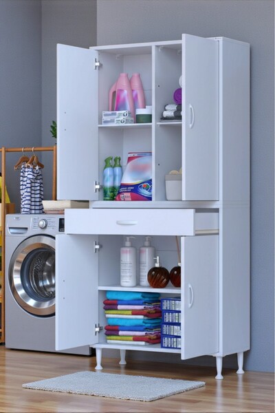 Eliusta Luma Kapaklı & Çekmeceli Banyo Dolabı 85 cm Genişlikte Beyaz Dolap 85...