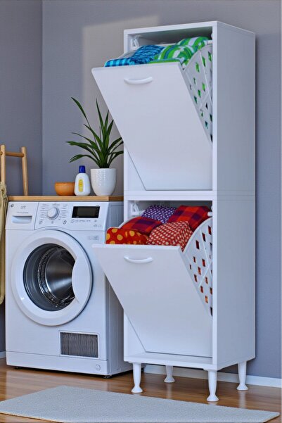 Eliusta Veluna 40 cm Kirli Çamaşır Sepetli Dolap Banyo Dolabı Beyaz 40x173x32...