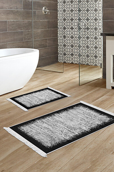 KAYABEY HOME طقم سجادة حمام بقاعدة مضادة للانزلاق Djt مكونة من قطعتين ستار قط...