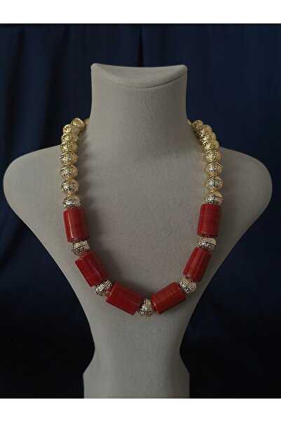 Butik Red Necklace with Gold Detail