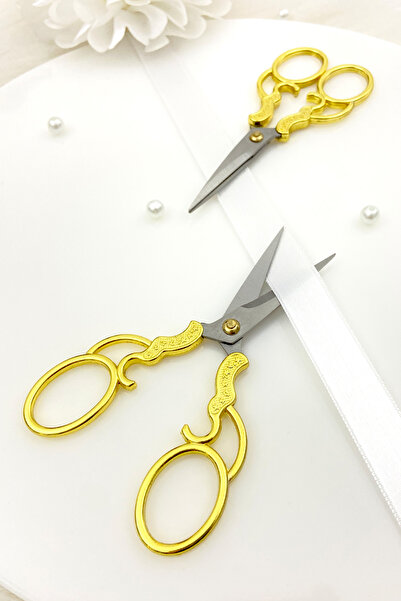 ZEYMERADE Gold Promise Engagement Scissors, Ribbon Opening Special Day Merasim Sewing Embroidery Scissors