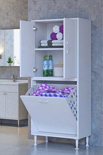 Eliusta Miretta Üst Bölme Kapaklı Altı Kirli Sepetli Dolap 65 cm Genişlik Bey...