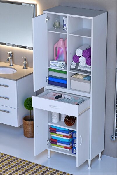 Eliusta Rivo 4 Raflı Banyo/Mutfak Dolabı 55 cm Beyaz Renkli Çok Amaçlı Dolap ...