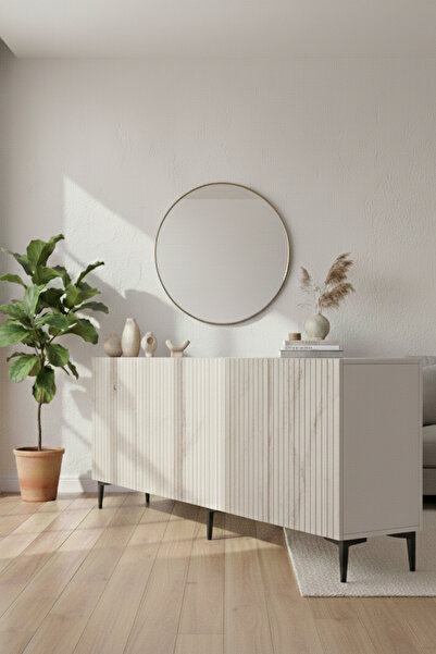 CENEYRA KA1807BT ZEYNEP180 KONSOL, KAHVE KÖŞESİ ve TV SEHPASI BEYAZ-TRAVERTEN KAPAK 180cm