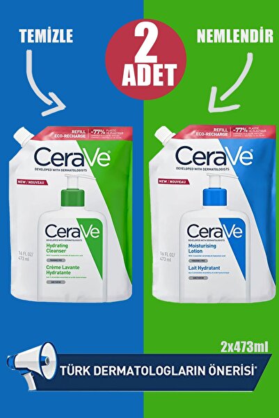 CeraVe Nemlendirici Losyon Refill 473 ml+Cerave Hydrating Cleanser Normal ve Kuru Ciltlere Özel Yüz