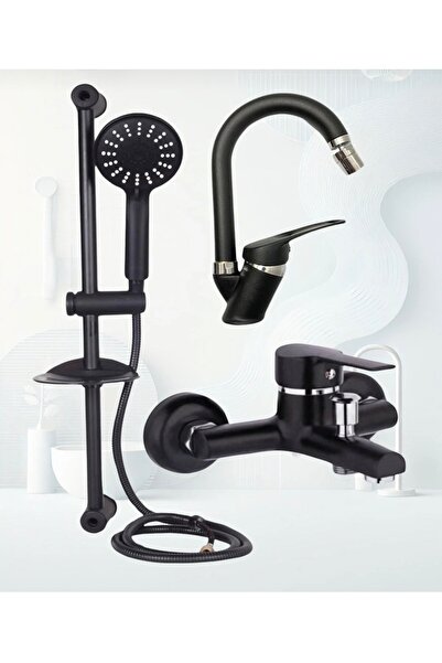 luxury faucet Siyah sürgülü duş,Siyah oynar başlıklı lavabo,banyo bataryası 3...