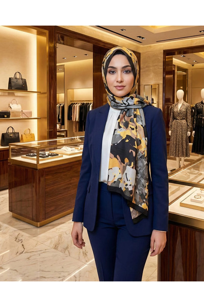 SHAMIA Camouflage Pattern Silk Shawl - Yellow Black