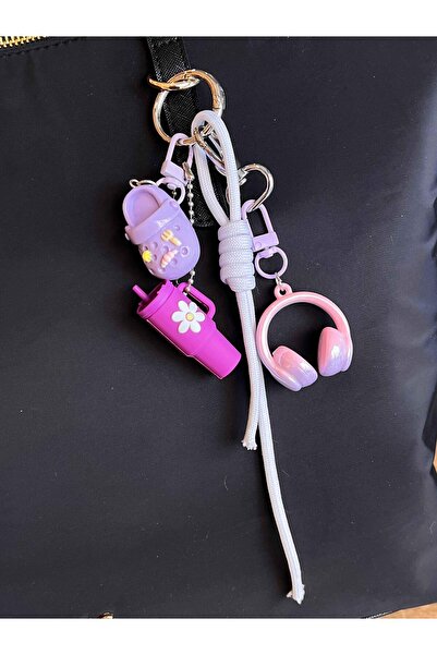 ROSSEV سلسلة مفاتيح على شكل سماعة أذن - زينة للحقائب (موديل ترمس أرجواني)