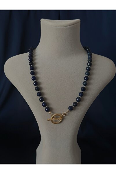 Butik Navy Blue Lapis Natural Stone Interlocking Necklace