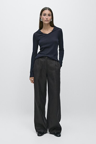 Massimo Dutti %100 keten geniş paça lastikli pantolon