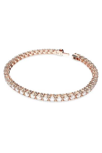Swarovski Matrix Tennis Bileklik, Yuvarlak kesim, Beyaz, Pembe altın rengi ka...