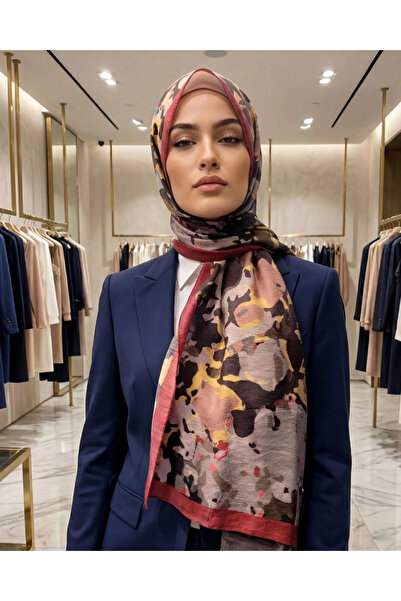 SHAMIA Camouflage Pattern Silk Shawl -Red