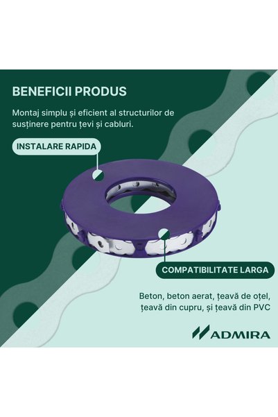 Admira Systems Banda Perforata, Tip R, Otel Zincat, Pentru Fixare Tevi, 12 x 0.8 mm, 10 m