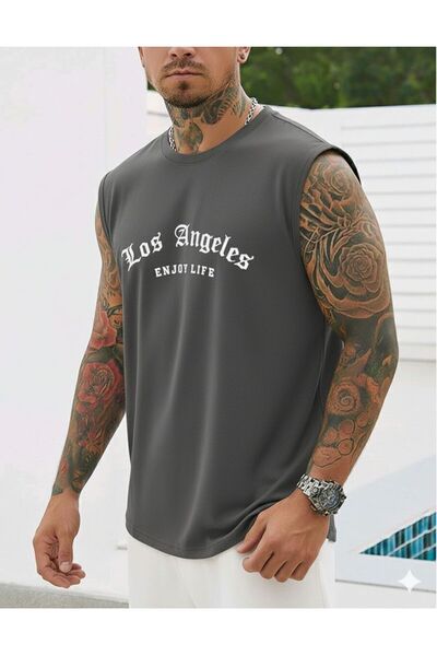 BW Bravely Wear LOS ANGELES ENJOY LIFE Tricou sport fără mâneci pentru bărbaț...