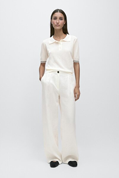 Massimo Dutti %100 keten geniş paça lastikli pantolon
